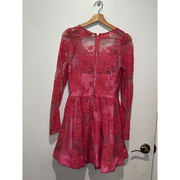 Bardot Pink Y2K Lace Corset Long Sleeve Sheer Women's Mini Dress Size M - Picture 6 of 8